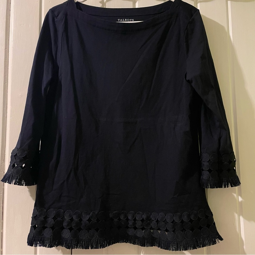 TALBOTS lace fringe top-medium EUC